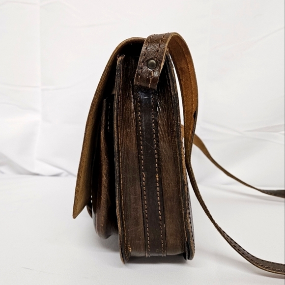 AZ Hand Tooled Leather Saddle Bag Crossbody Handbag In Walnut Brown - Picture 6 of 16